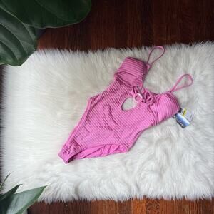 Isabella Rose Pink Smocked One Piece Strappy Swimsuit NWT